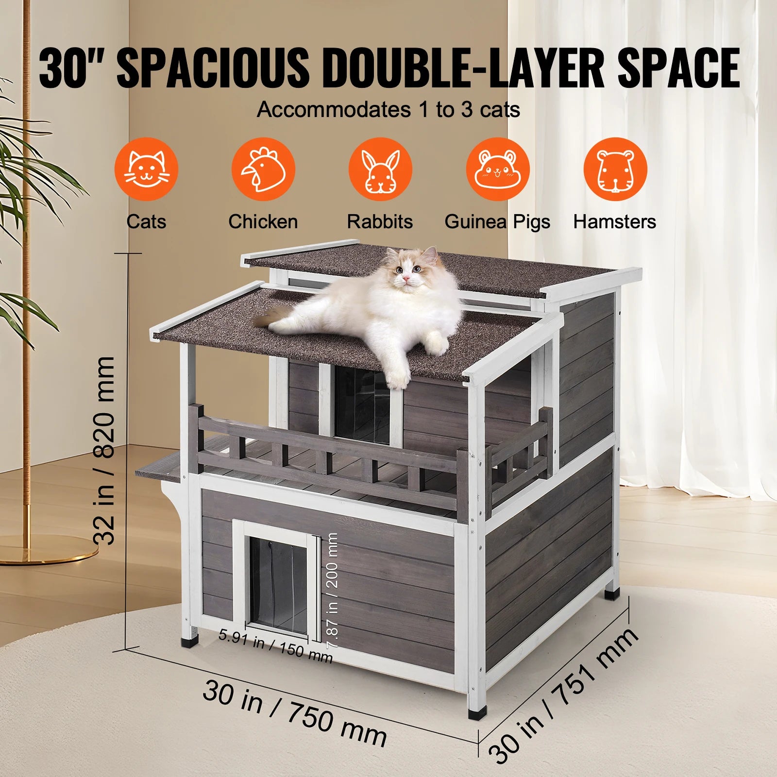 2-Story Outdoor Wooden Cat House