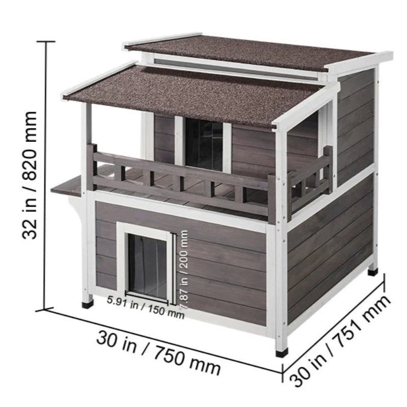 2-Story Outdoor Wooden Cat House