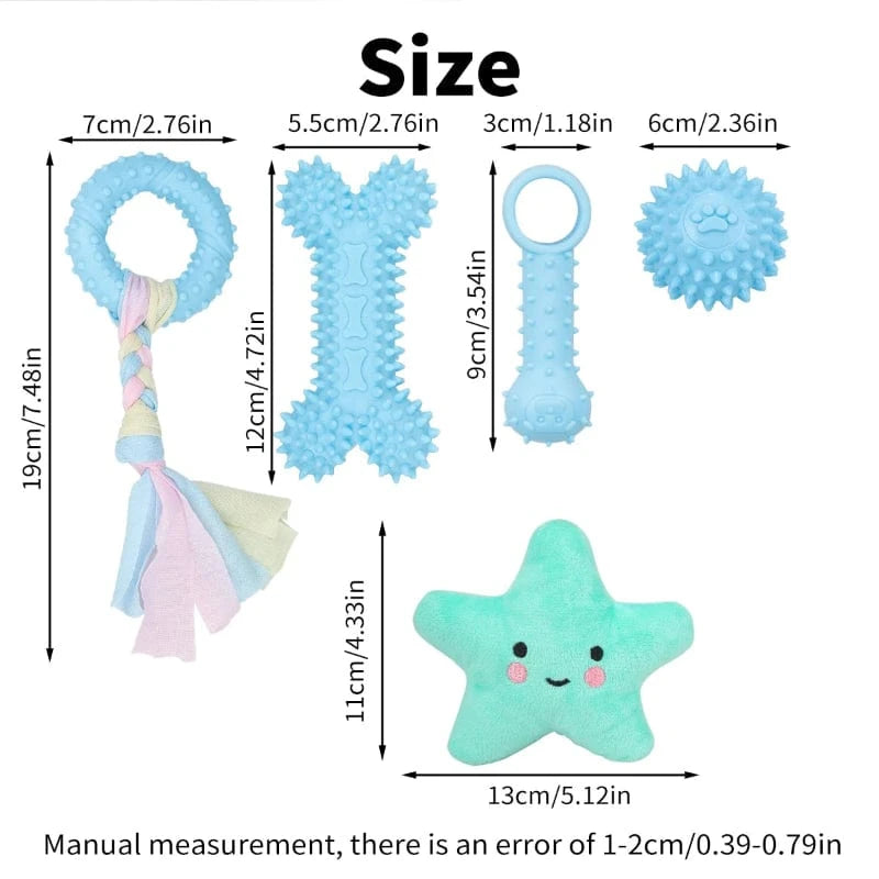 TechnuPet Dog Toys Blue 5-Pack Plush Dog Toys