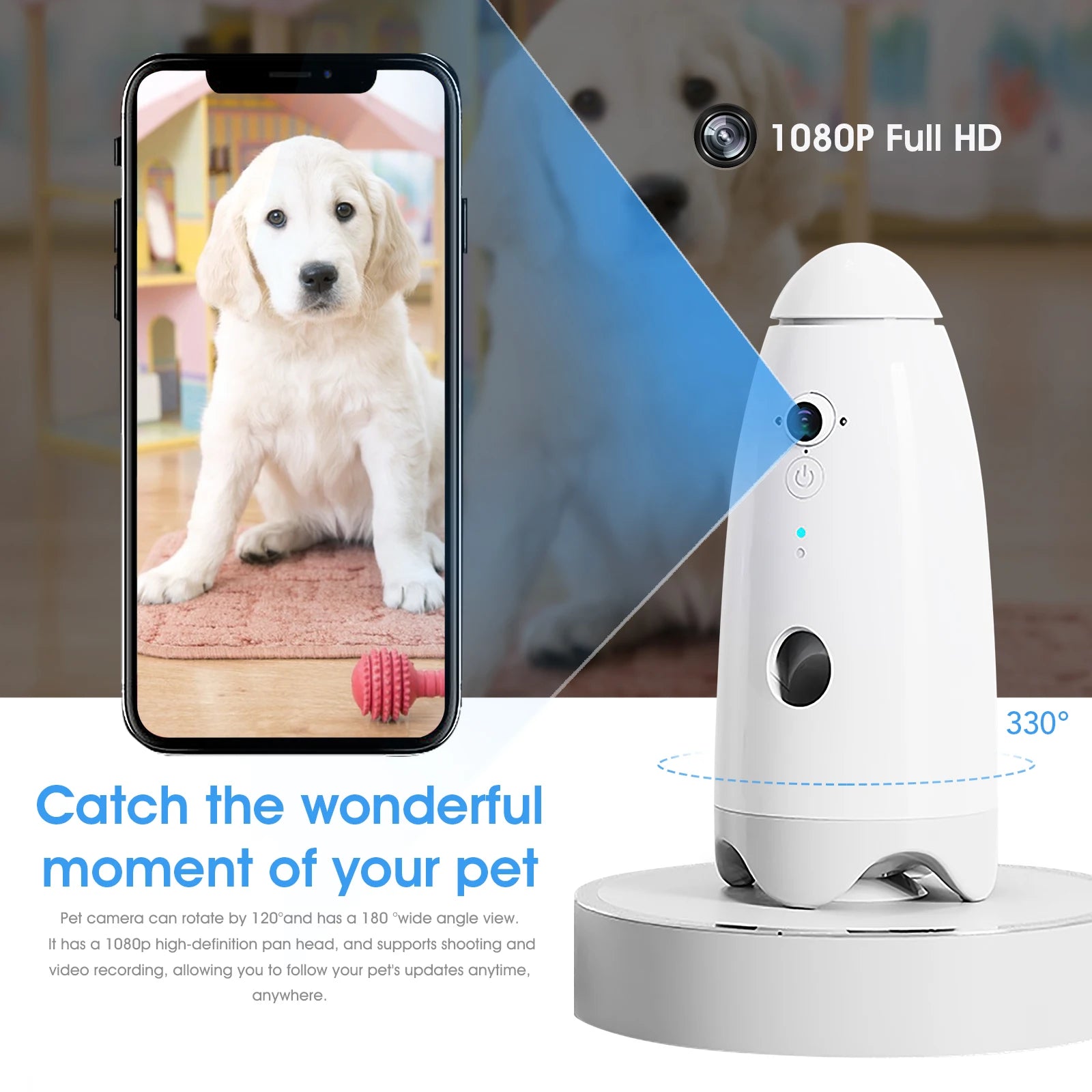 Caméra intelligente pour chien avec distributeur de friandises