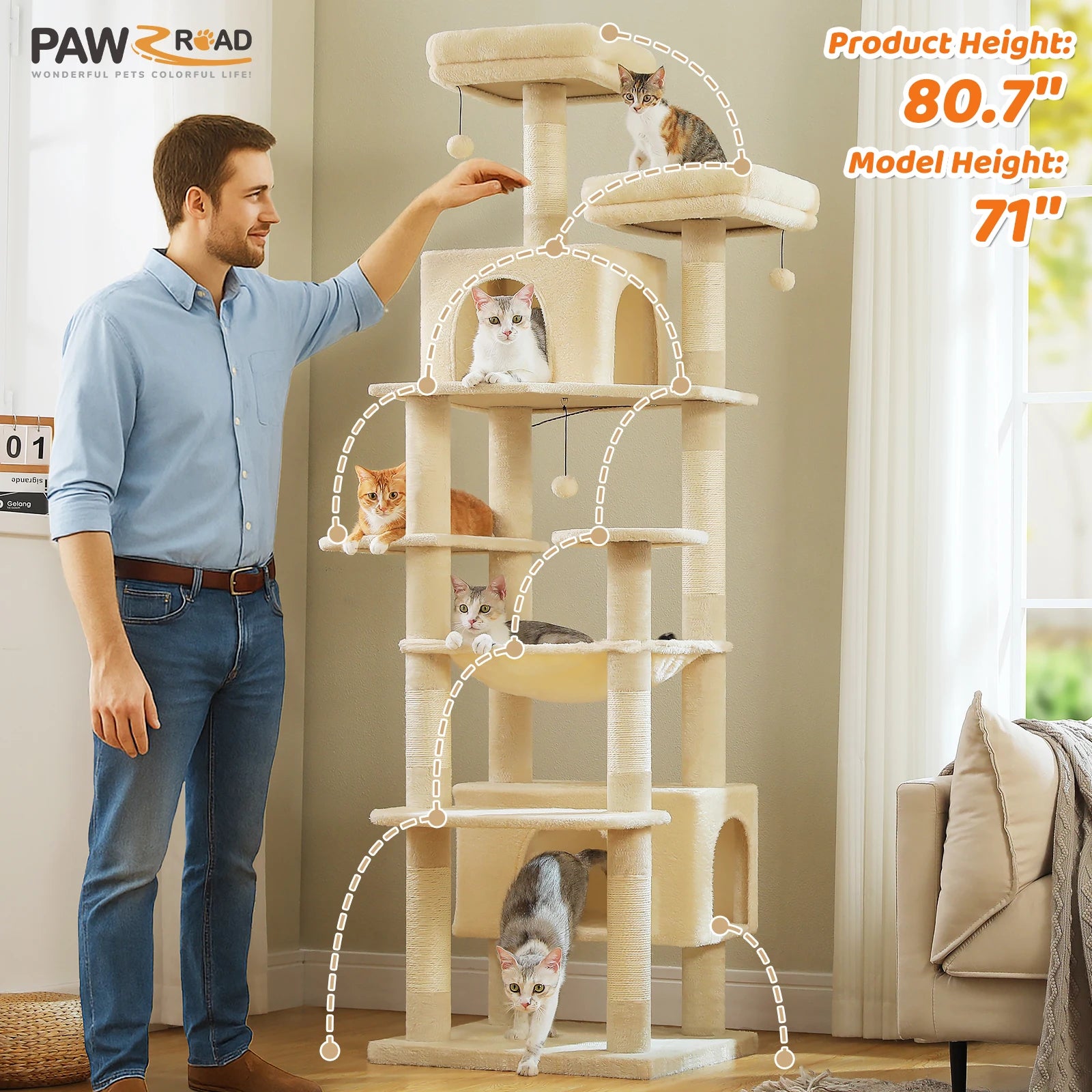 Grand arbre à chat multi-niveaux