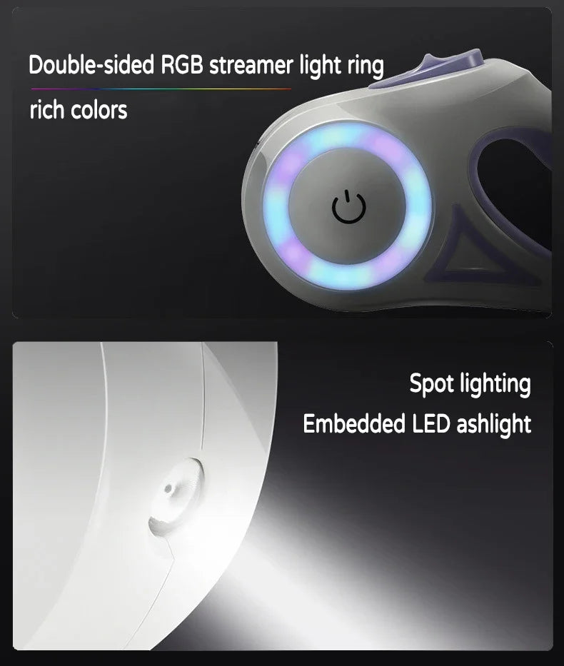 Laisse rétractable pour chien à LED