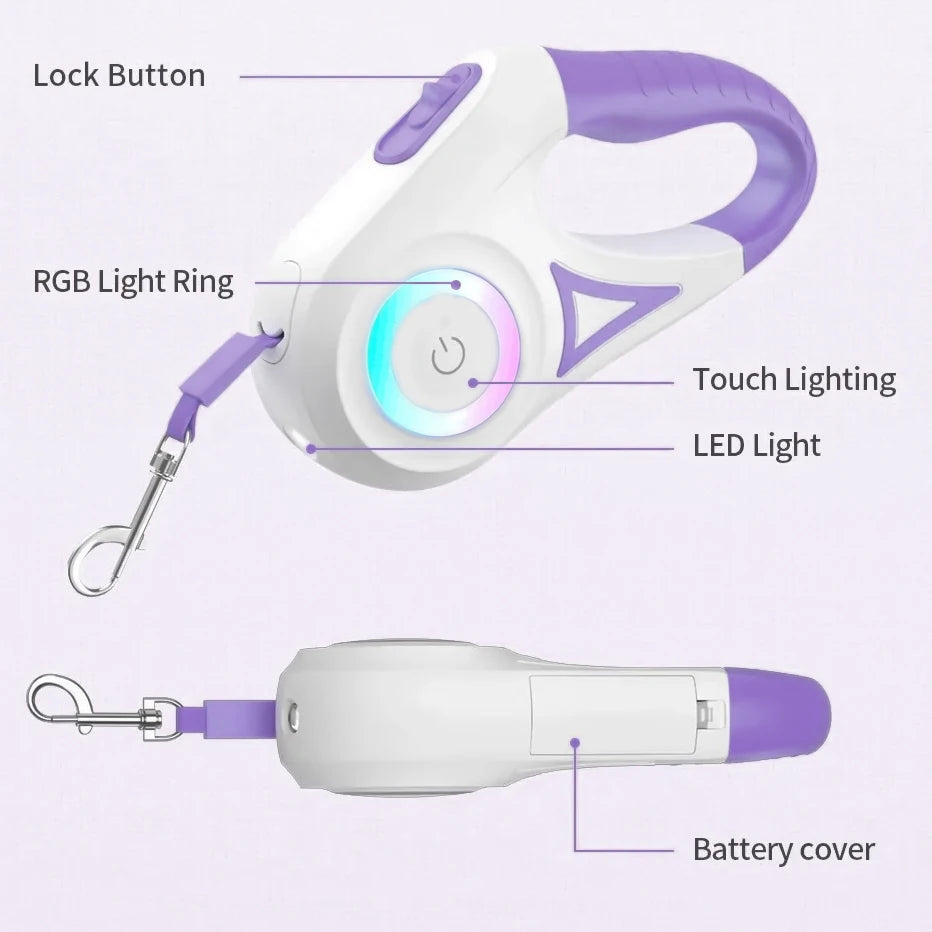 Laisse rétractable pour chien à LED