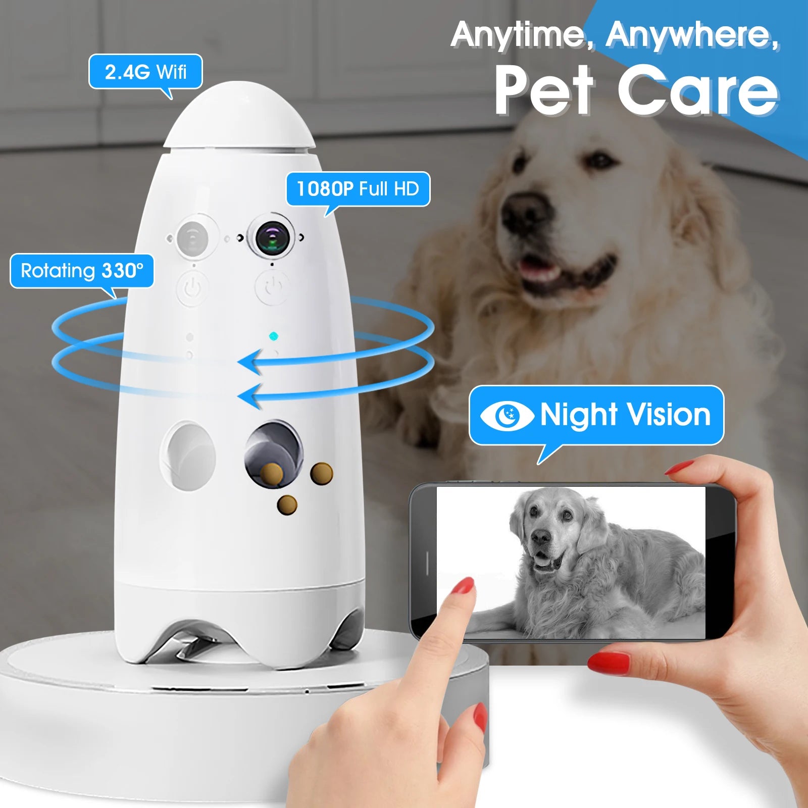 Caméra intelligente pour chien avec distributeur de friandises