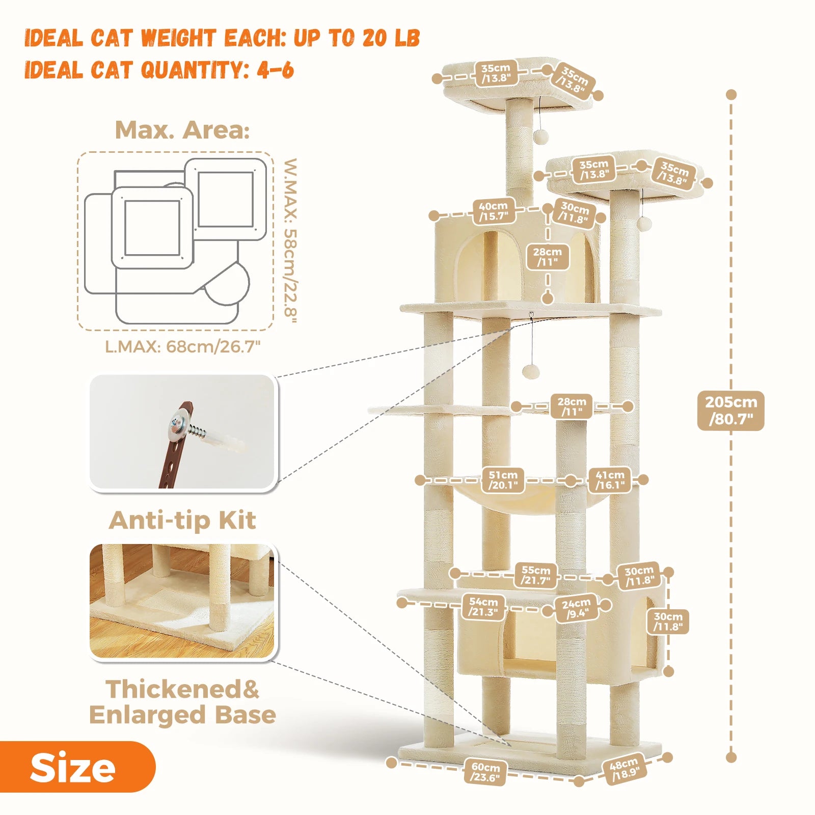 Grand arbre à chat multi-niveaux