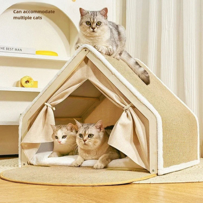 Semi-Enclosed Cat House with Scratcher
