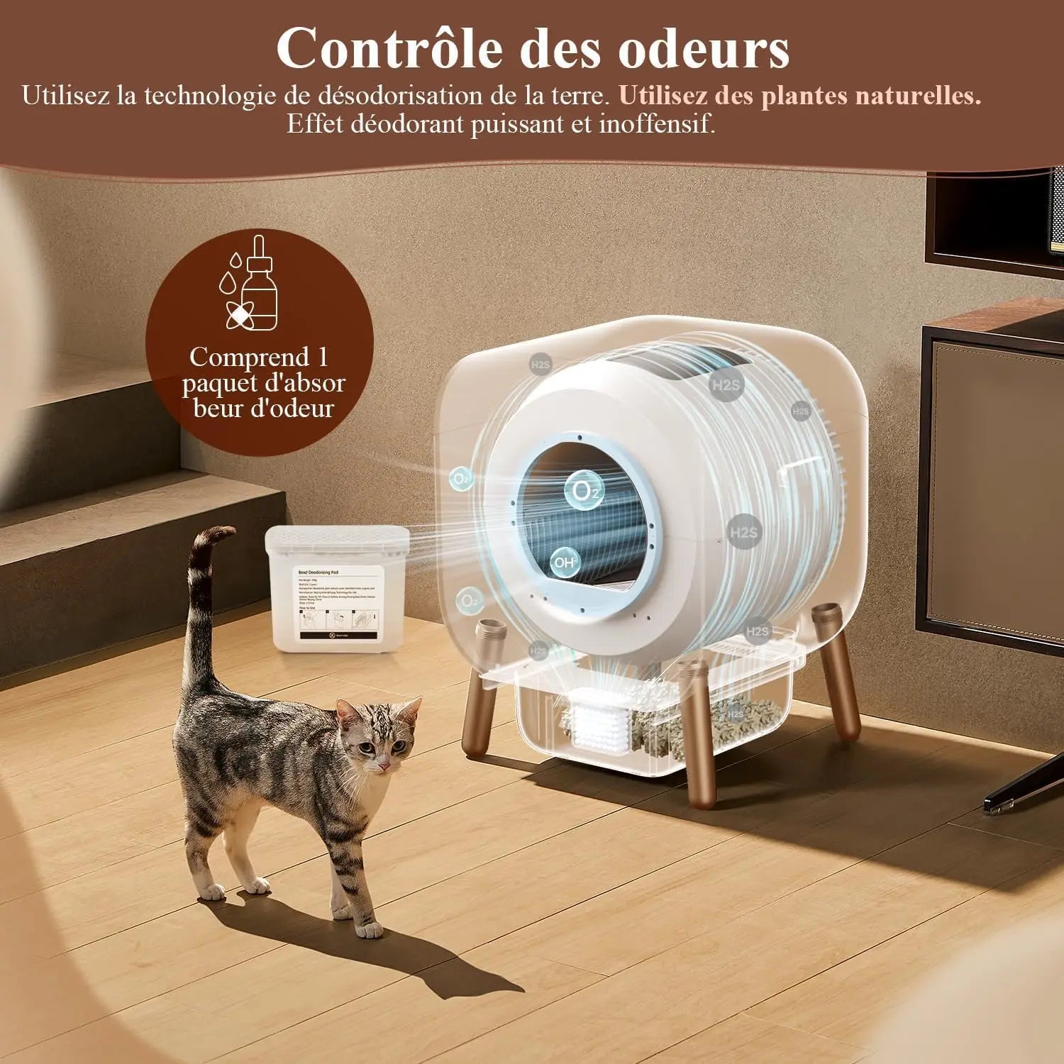 Smart Cat Litter Box with Wood Design