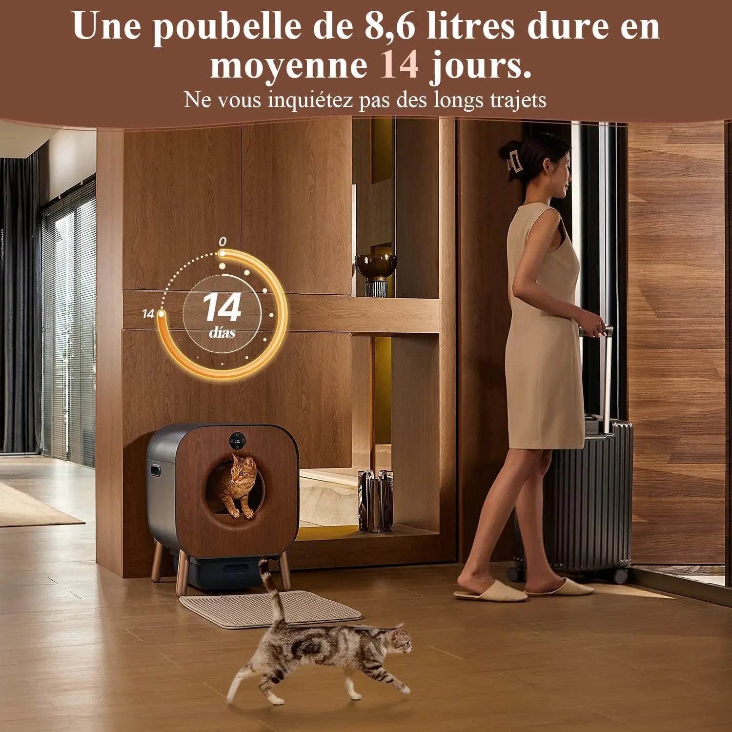 Smart Cat Litter Box with Wood Design
