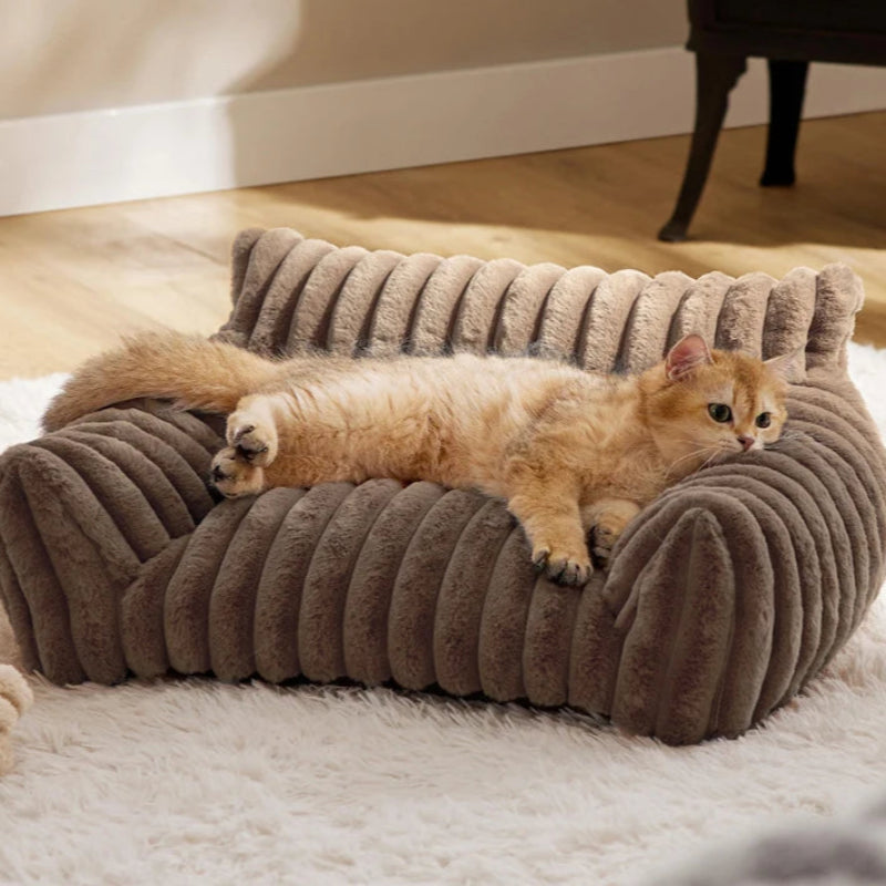 Striped Plush Cat Bed