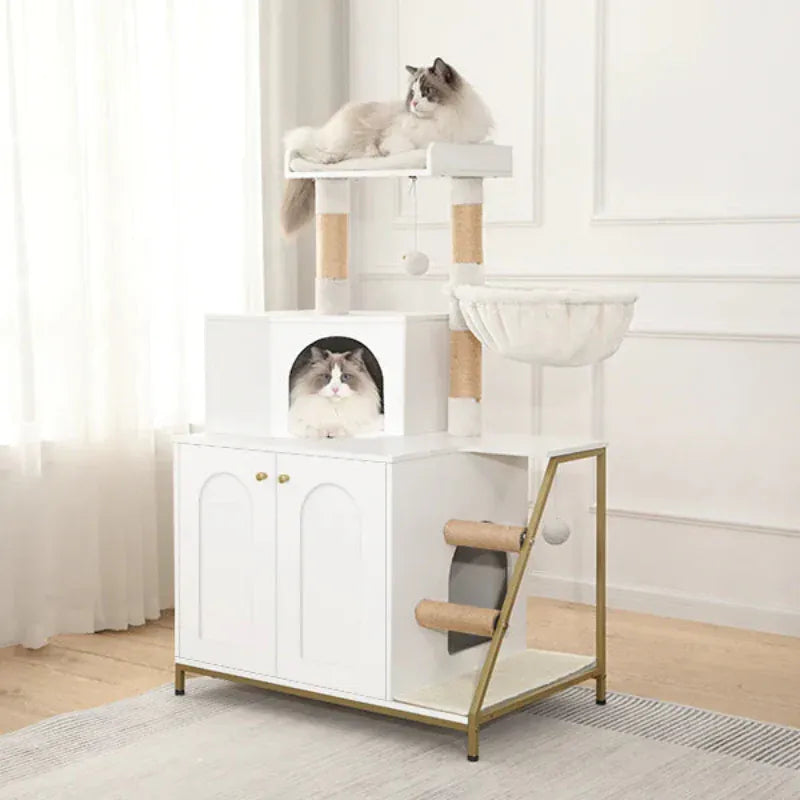 TechnuPet Cat Tree Cat Tree with Litter Box Cabinet