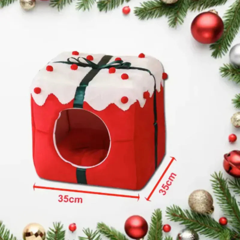 TechnuPet Cat Houses Christmas Box Design Warm Cat Nest Bed