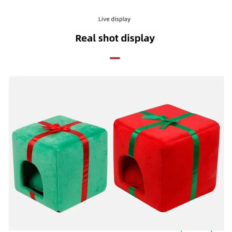 TechnuPet Cat Bed Christmas Tree Cat Bed with Gift Box Design