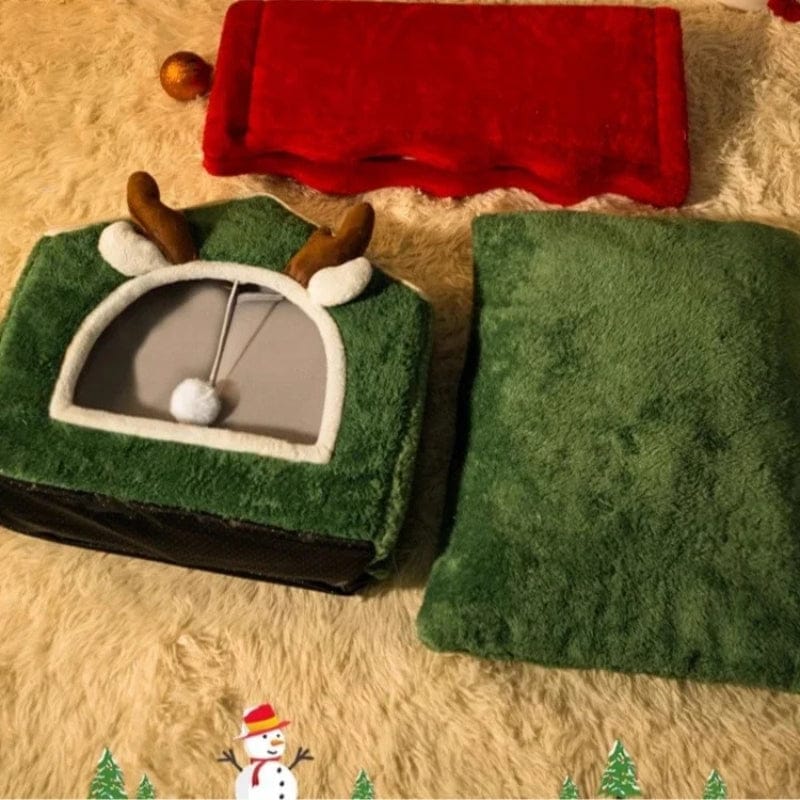 TechnuPet Cat Houses Foldable Christmas Cat House Bed