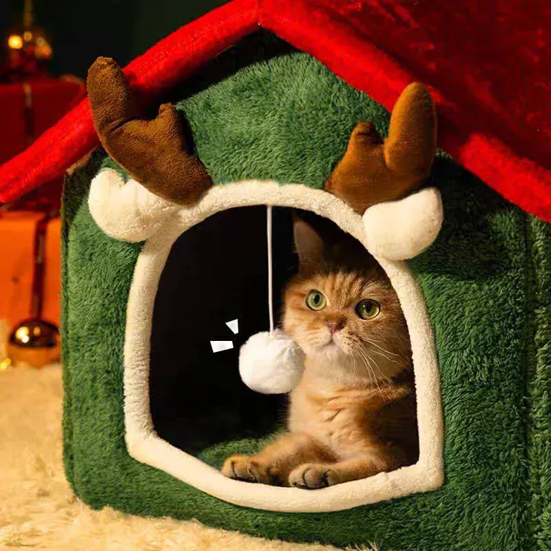 TechnuPet Cat Houses Foldable Christmas Cat House Bed