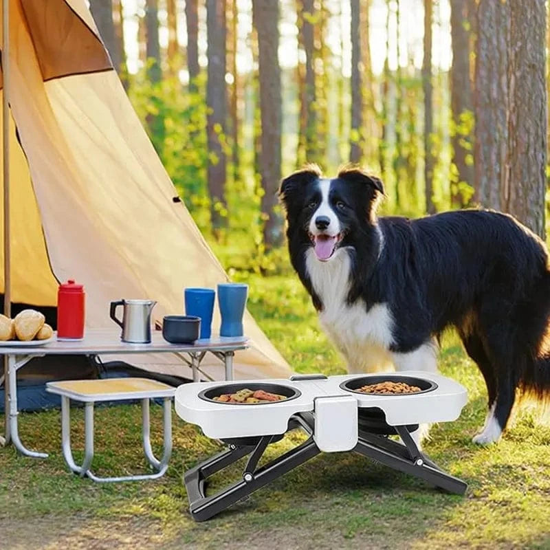 TechnuPet Dog Bowls White Foldable Elevated Double Pet Bowl