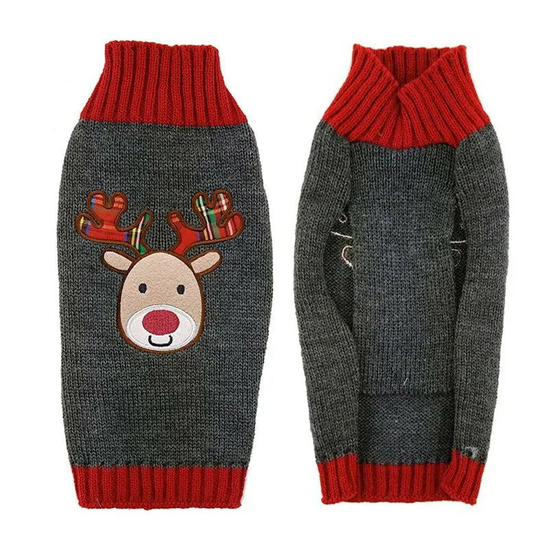 TechnuPet Dog Sweaters I Grey Reindeer / XXL Knitted Christmas Dog Sweater