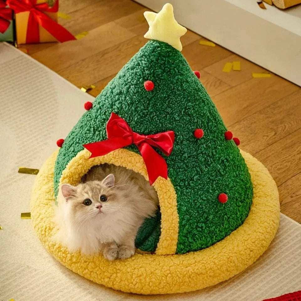 TechnuPet Cat Bed Semi-Closed Christmas Tree Cat & Dog Bed