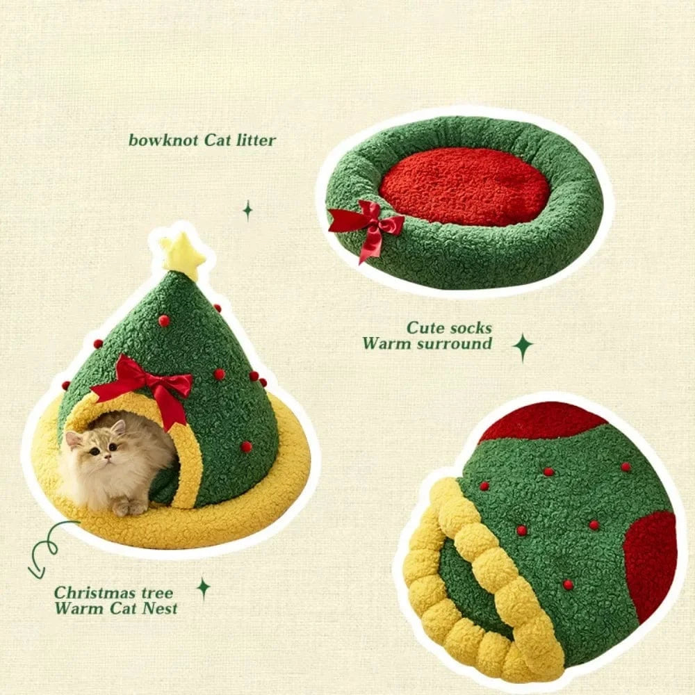 TechnuPet Cat Bed Semi-Closed Christmas Tree Cat & Dog Bed