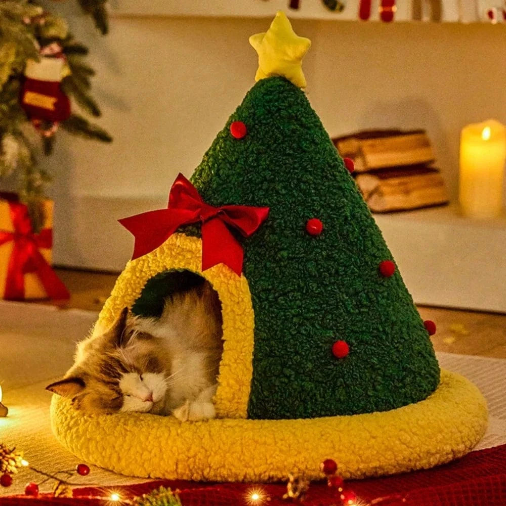 TechnuPet Cat Bed Semi-Closed Christmas Tree Cat & Dog Bed