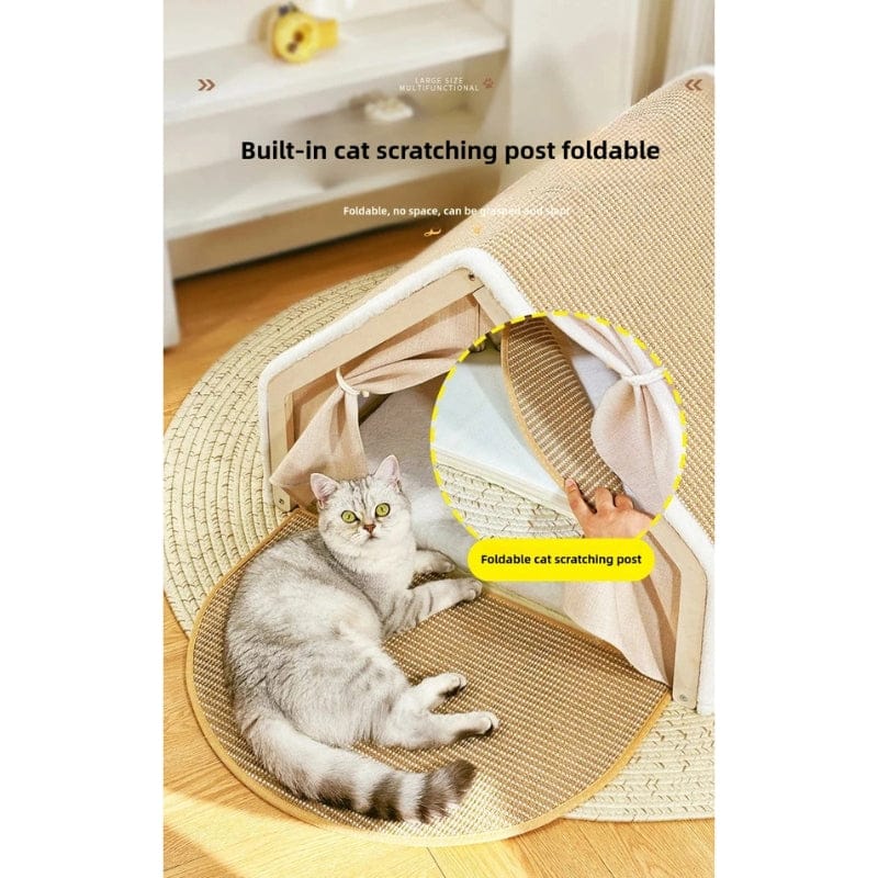 TechnuPet Cat Houses Semi-Enclosed Cat House with Scratcher