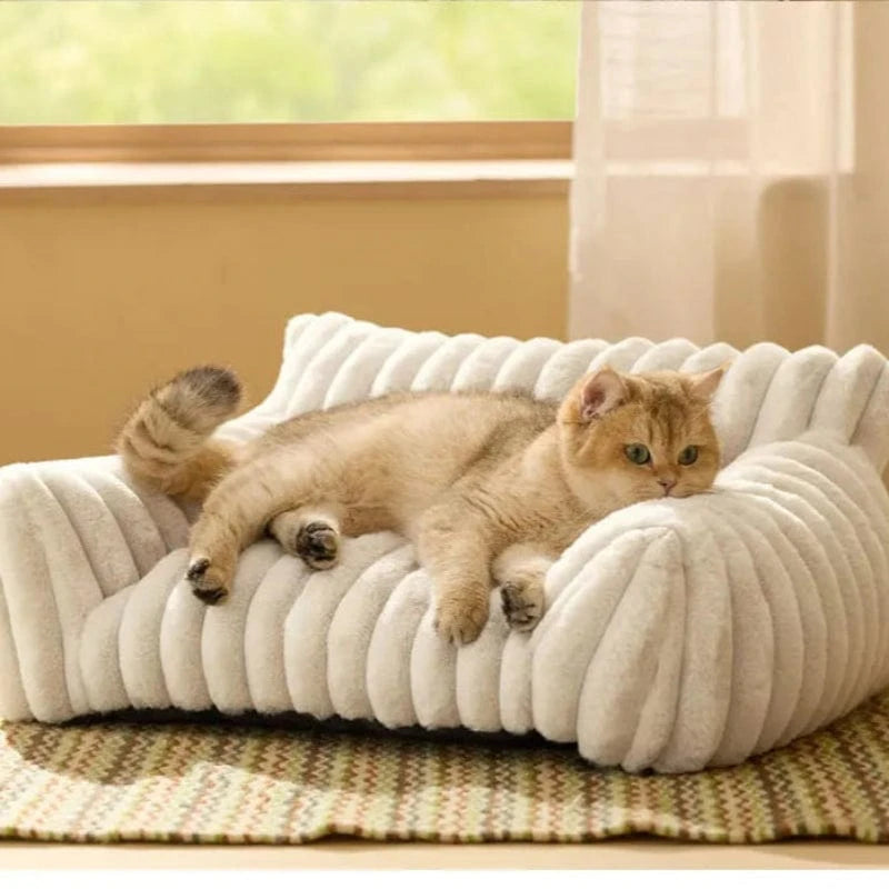 TechnuPet Cat Bed Striped Plush Cat Bed