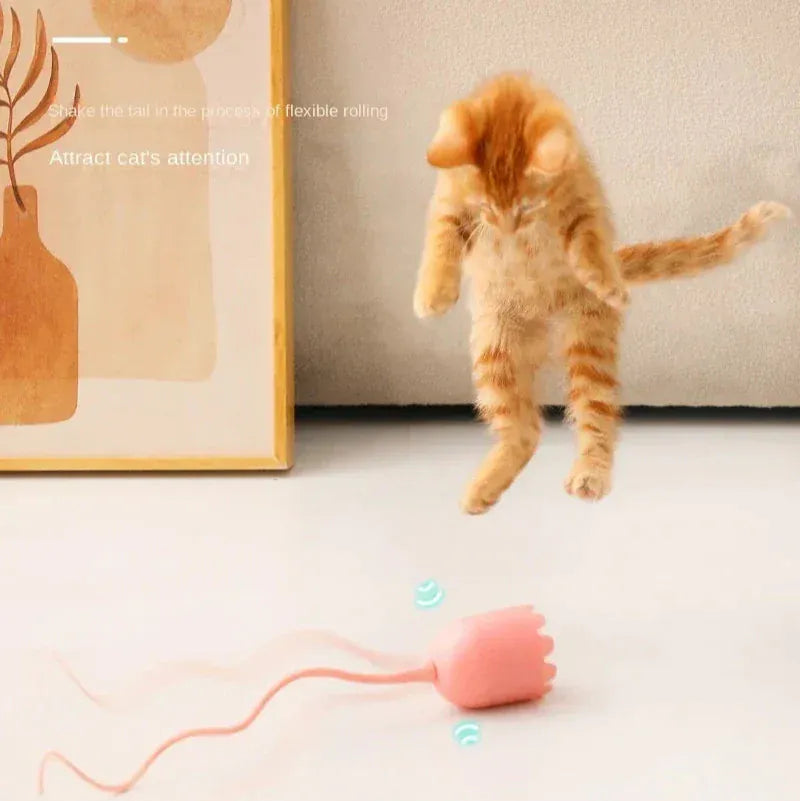 TechnuPet Cat Toys USB Rolling Interactive Cat Ball with Mouse Tail & Teaser Stick