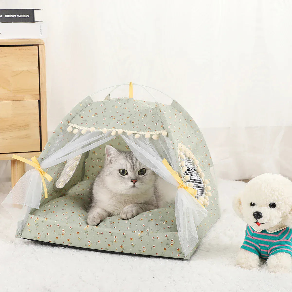 TechnuPet Cat Bed Fruit green / L 50x50cm / CHINA Winter Clamshell Cat Tent Bed