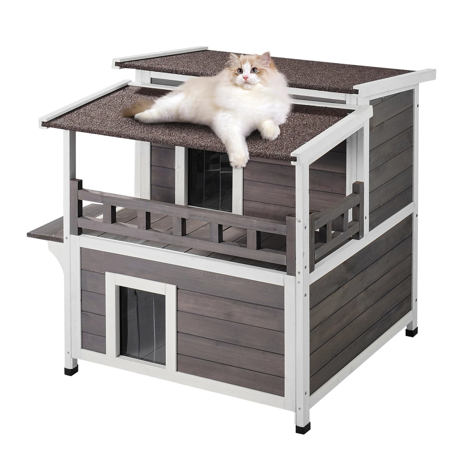 2-Story Outdoor Wooden Cat House