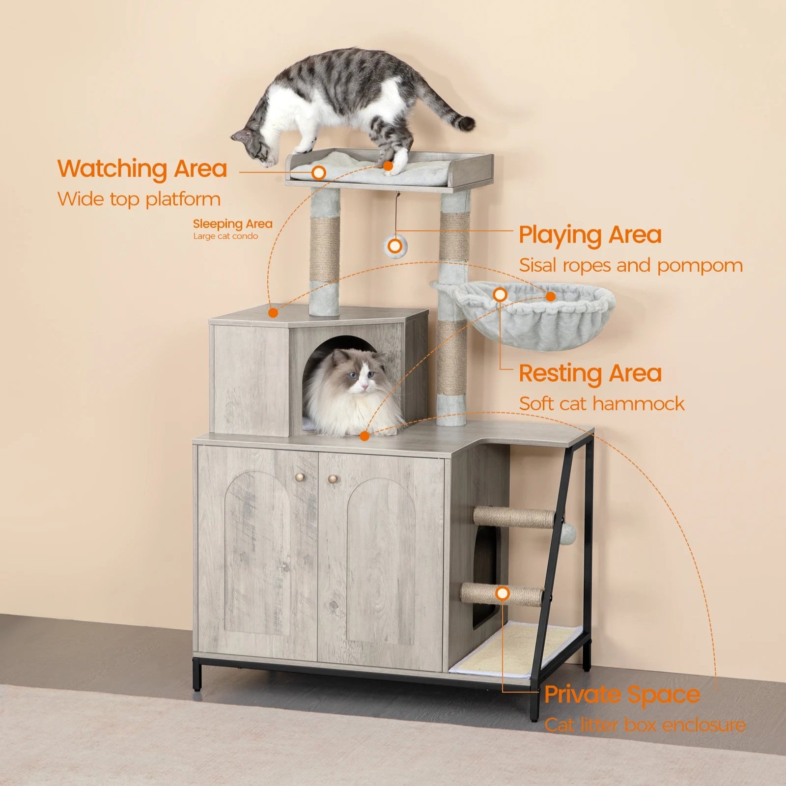 Cat Tree with Litter Box Cabinet