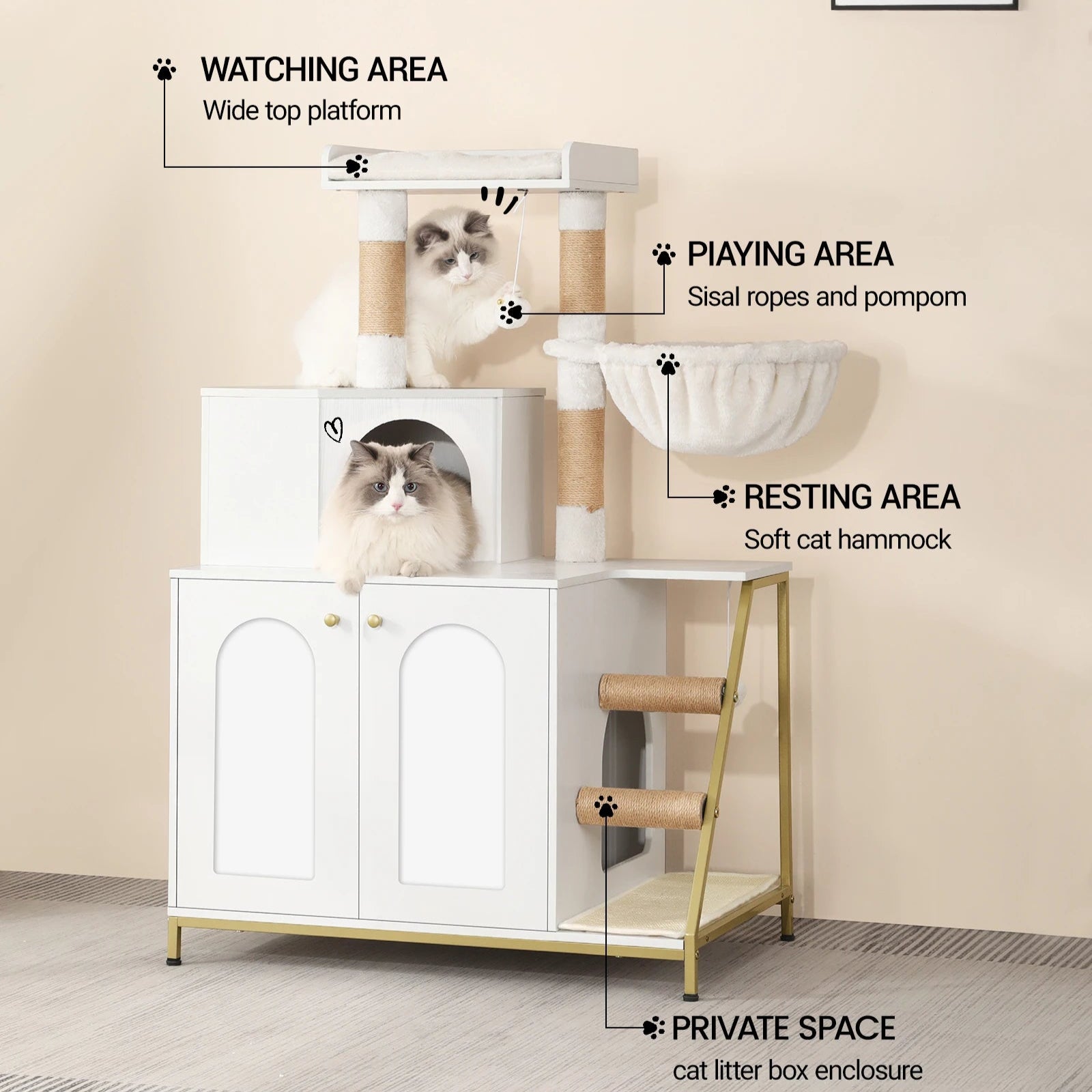 Cat Tree with Litter Box Cabinet