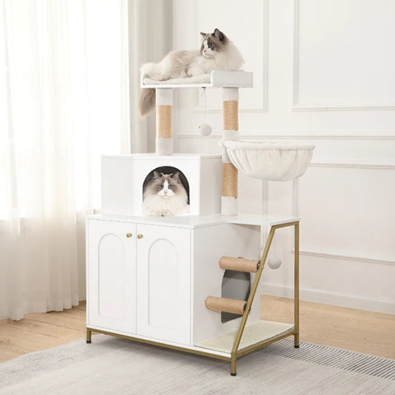 Cat Tree with Litter Box Cabinet