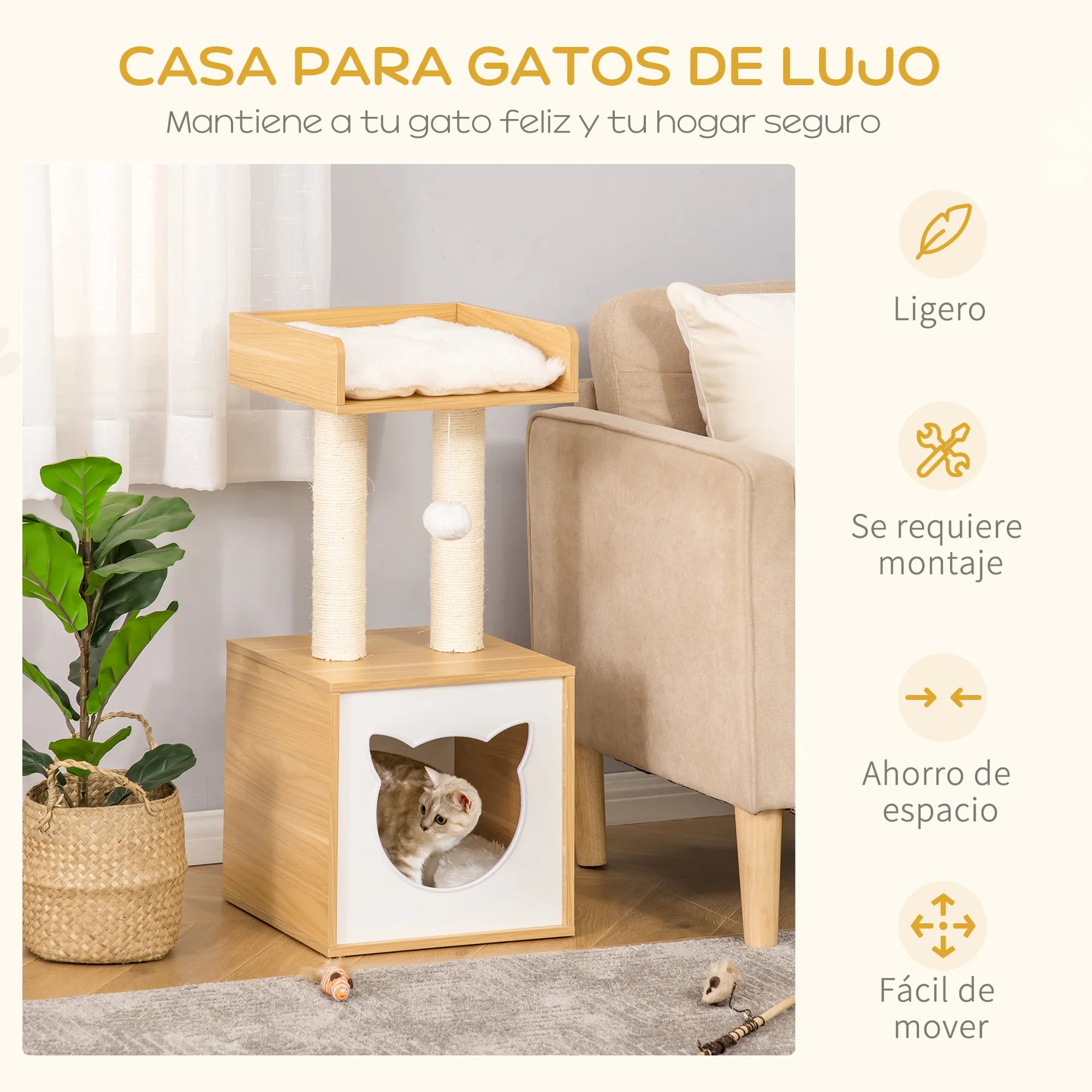 Compact Cat Tree with Cave Bed-