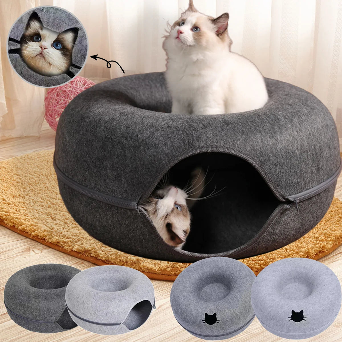 Felt Donut Cat Bed & Tunnel