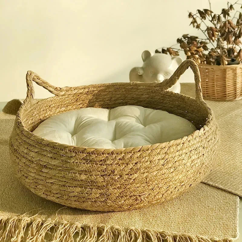 Hand-Woven Rattan Cat Bed