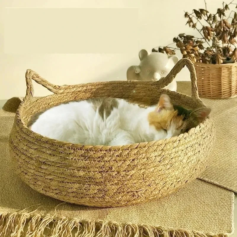Hand-Woven Rattan Cat Bed