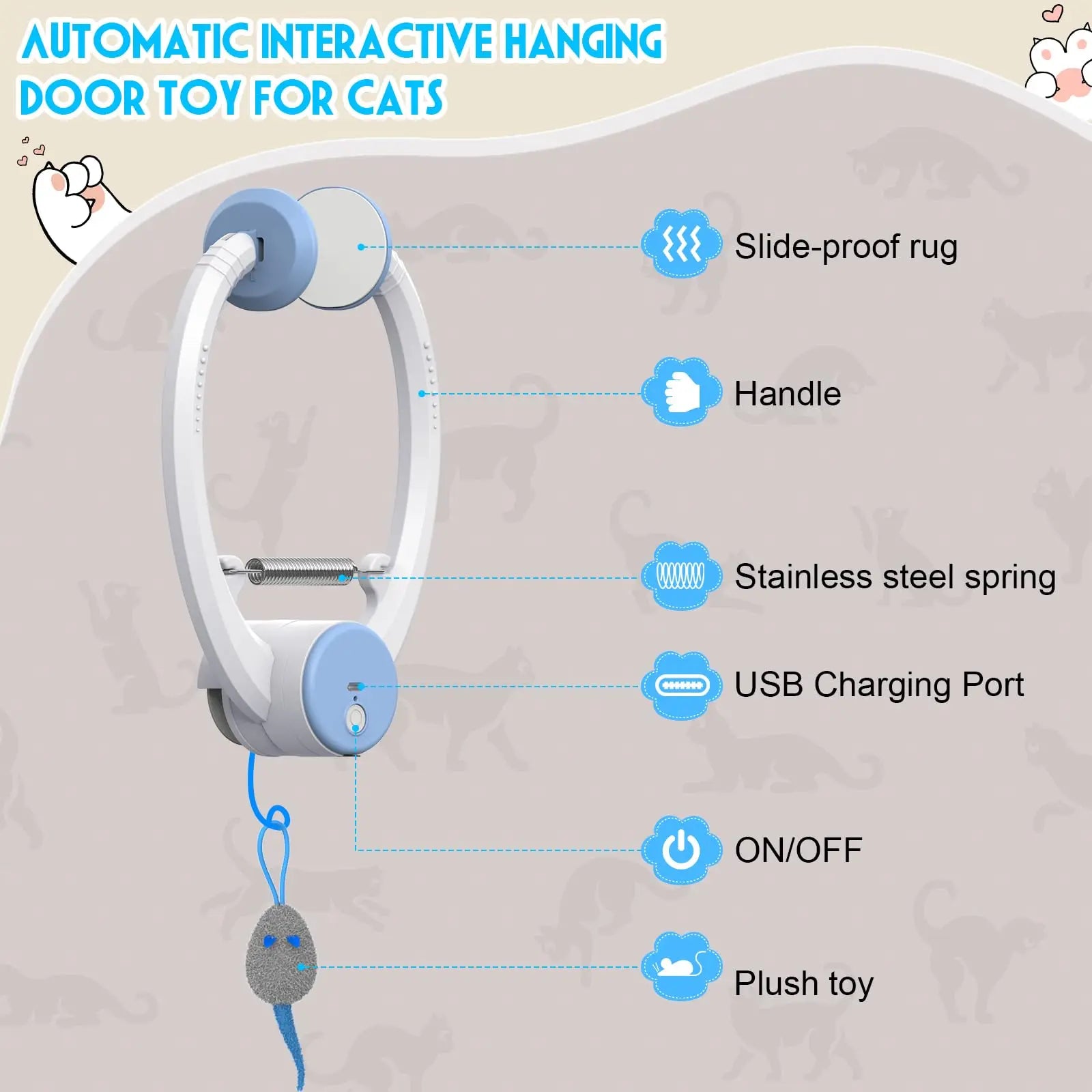 Retractable Hanging Cat Toy with Catnip Mice