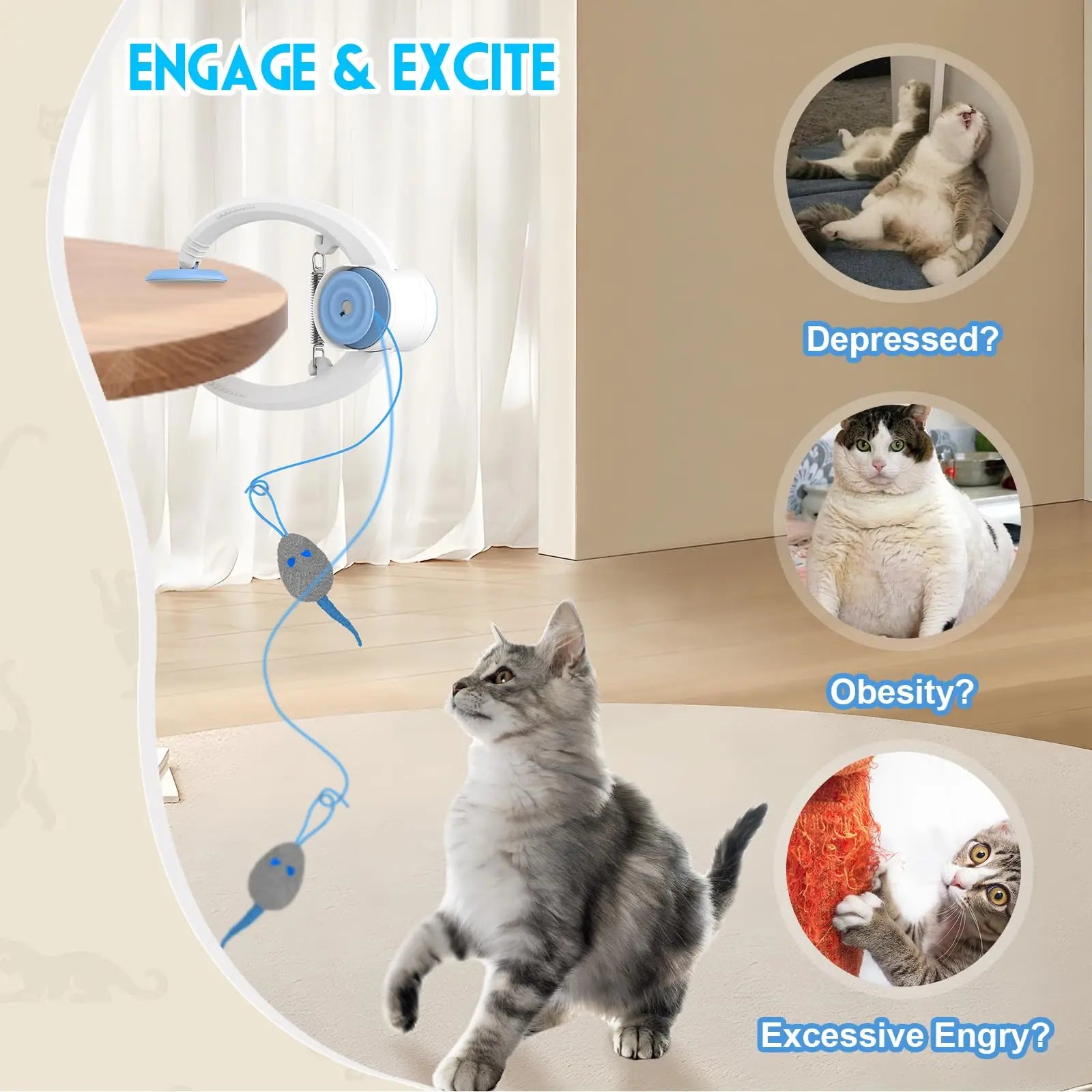 Retractable Hanging Cat Toy with Catnip Mice