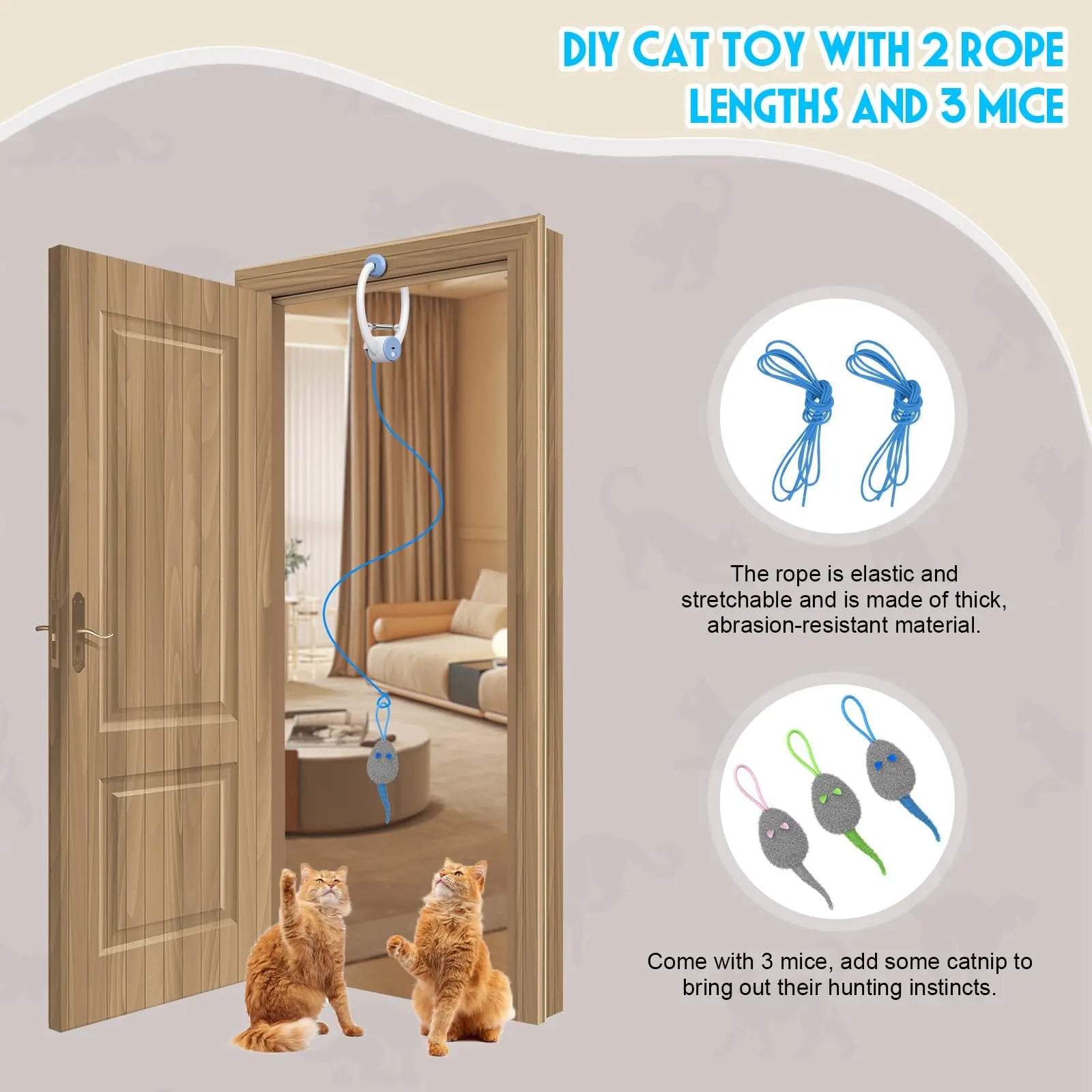 Retractable Hanging Cat Toy with Catnip Mice