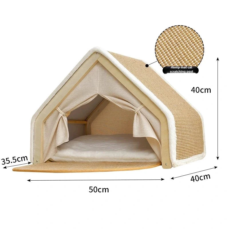 Semi-Enclosed Cat House with Scratcher