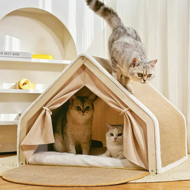 Semi-Enclosed Cat House with Scratcher