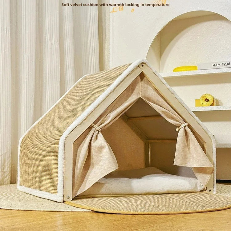 Semi-Enclosed Cat House with Scratcher