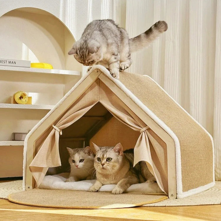 Semi-Enclosed Cat House with Scratcher