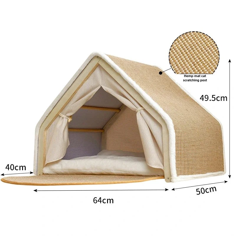 Semi-Enclosed Cat House with Scratcher