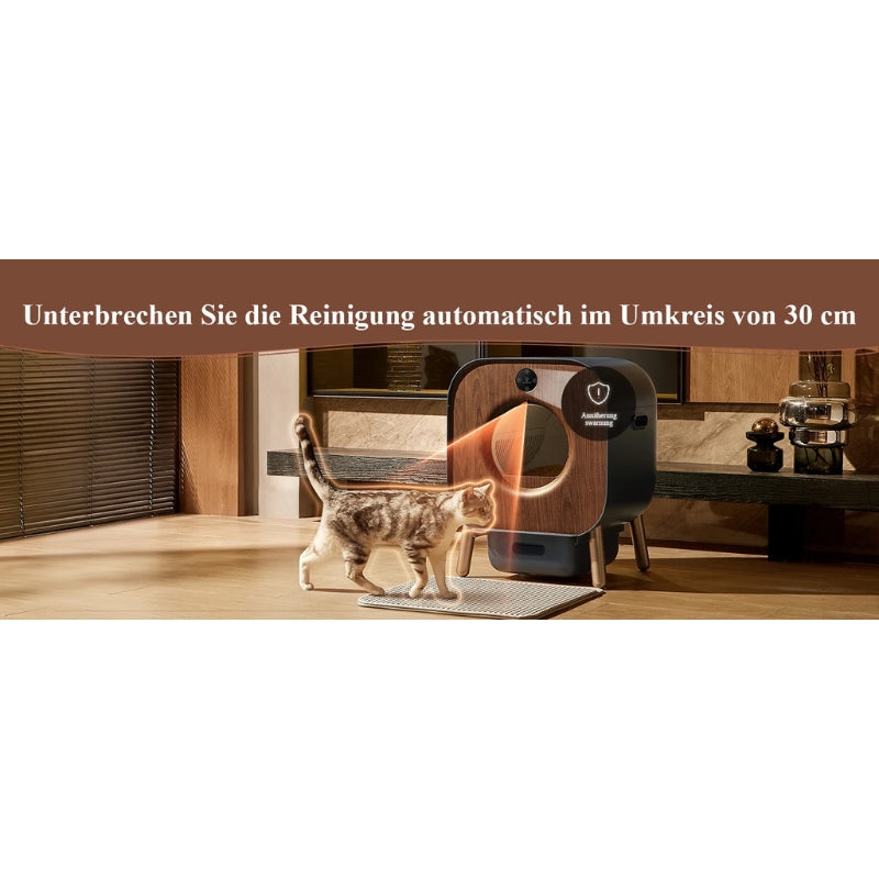 Smart Cat Litter Box with Wood Design