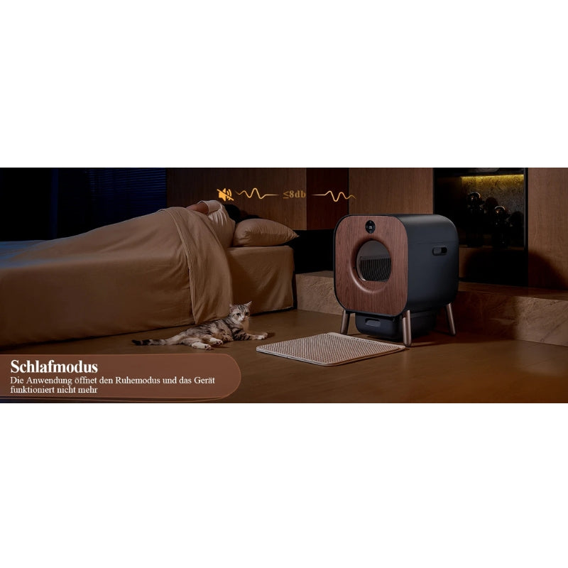 Smart Cat Litter Box with Wood Design