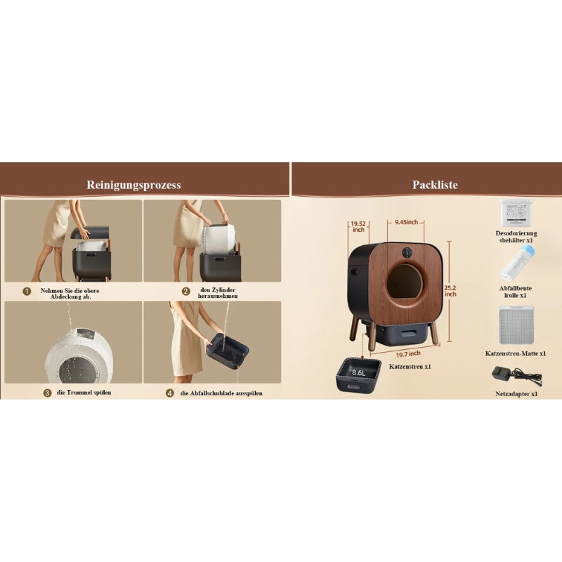 Smart Cat Litter Box with Wood Design
