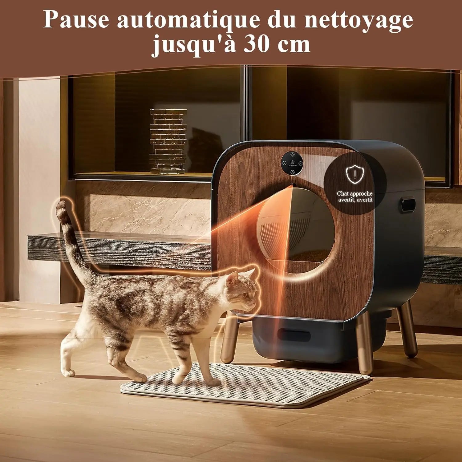 Smart Cat Litter Box with Wood Design-