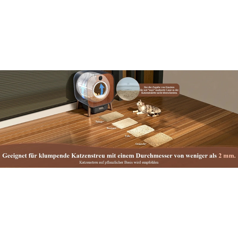 Smart Cat Litter Box with Wood Design