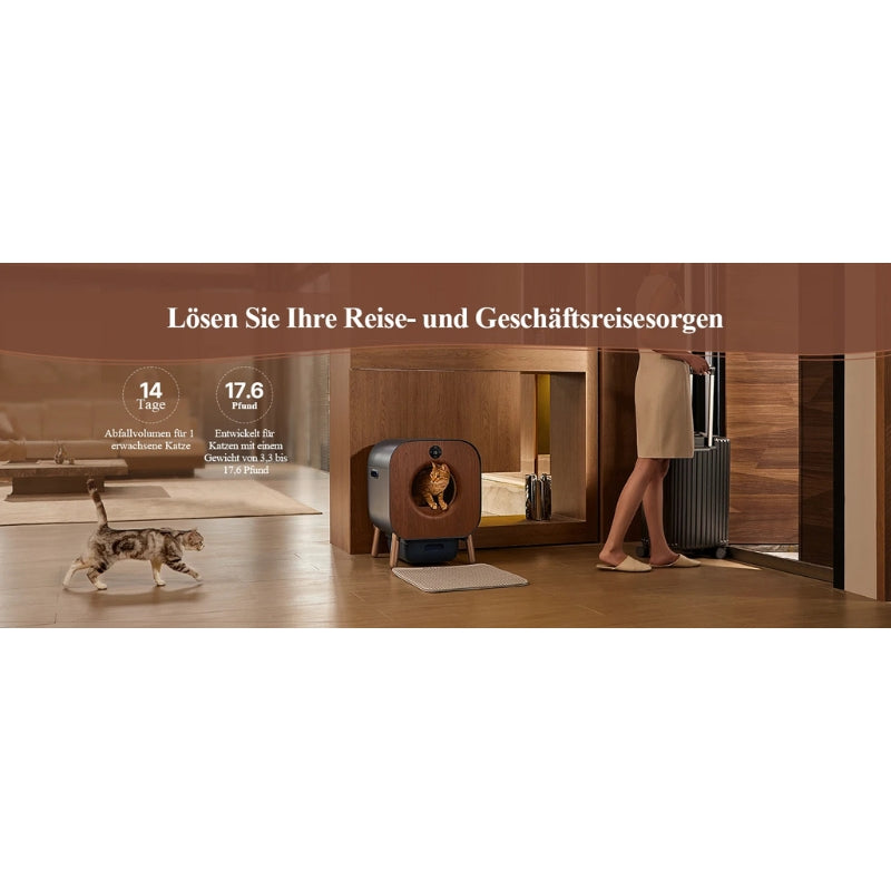 Smart Cat Litter Box with Wood Design