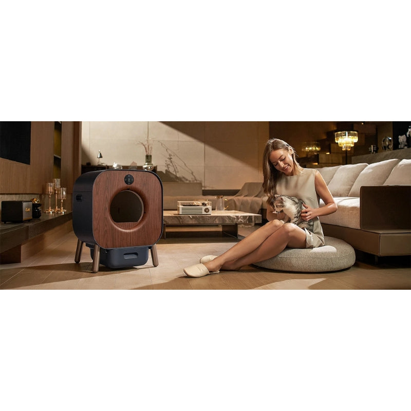 Smart Cat Litter Box with Wood Design